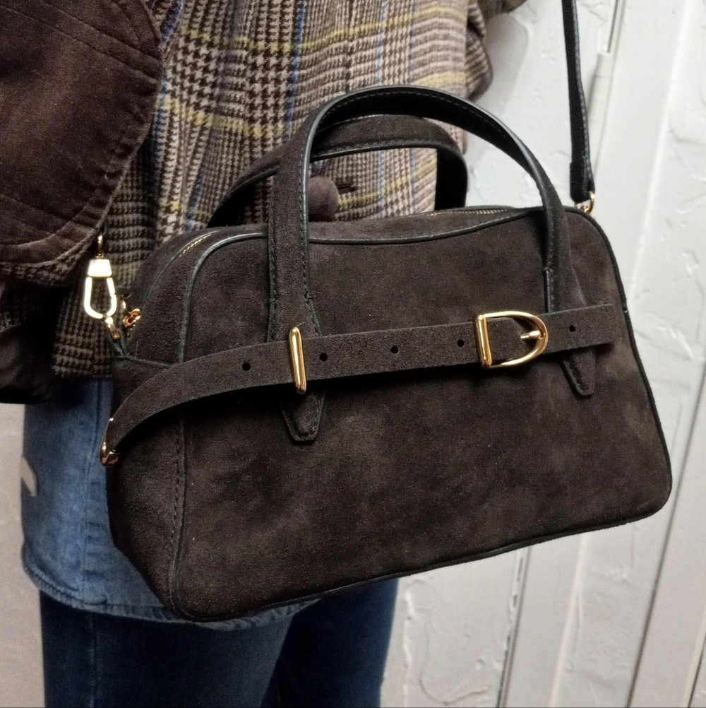 Madewell The Mini Belted Crossbody Bag, Brown Suede